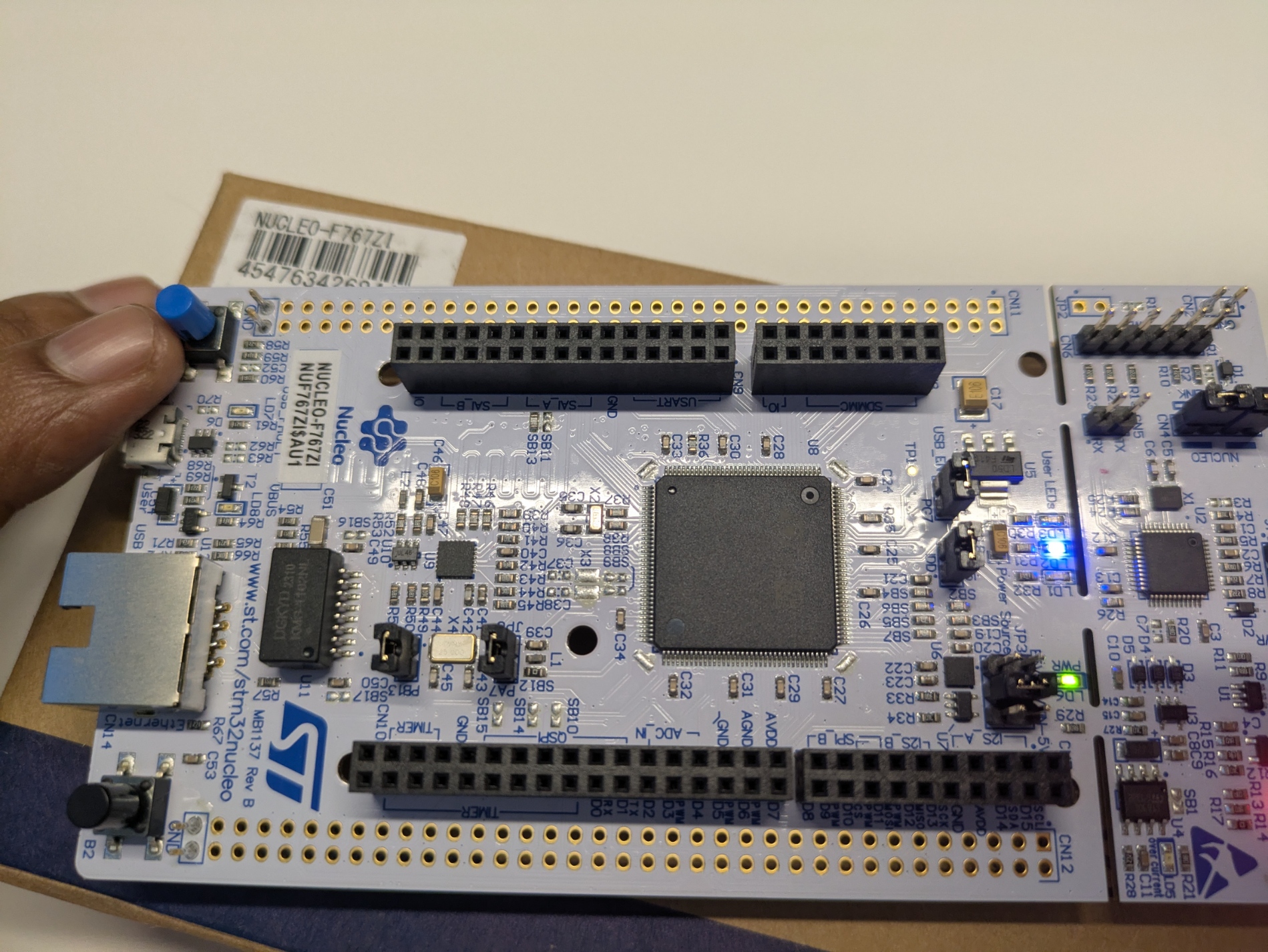 STM32 board with LED and button